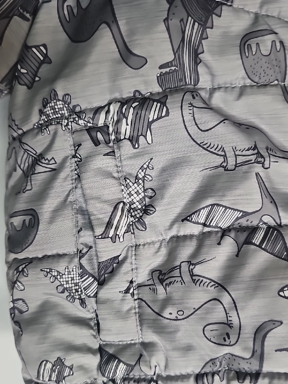 Swiss Tech Gray Dinosaur Print Puffer Jacket with Hood - Picture 4 of 6